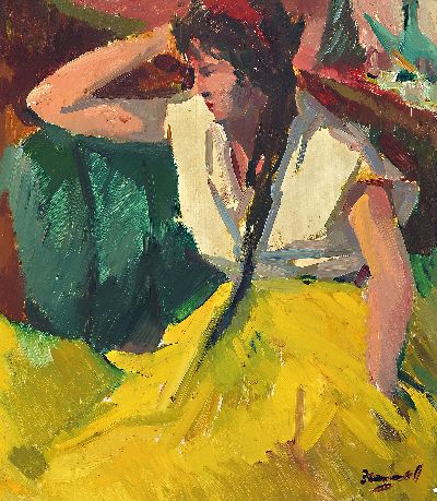 Willibald Demmel, 1914 München-1989 Gstadt am Chiemsee, spanisches Mädchen, verso so betitelt, Öl/Hartfaser, rechts unten sign., ca. 40x35cm, R. ...