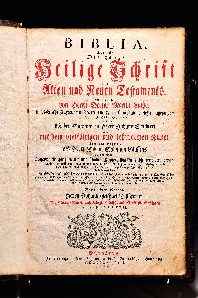 Dillherr-Bibel: Biblia. Das ist die ganze Heilige Schrift des Alten und Neuen Testaments, Nürnberg, Johann Andrea Endtersche Handlung 1788, 2°, ...