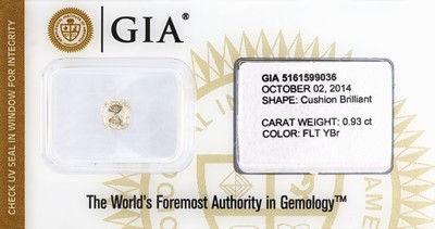 Loser Diamant, 0.93 ct Natural Fancy Light Yellow-Brown, Cushion Brilliant, 5.46 x 5.08 x4.26 mm, eingeschweißt, IGI-Expertise