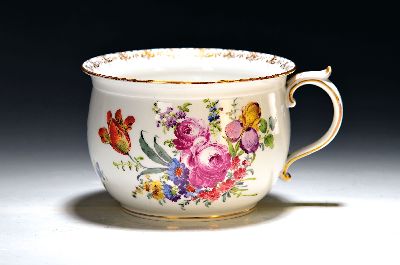 Nachttopf, Meissen, um 1880, Knaufschwerter, Blumenmalerei, 2. Wahl, ca. 13 cm, B. 23 cm