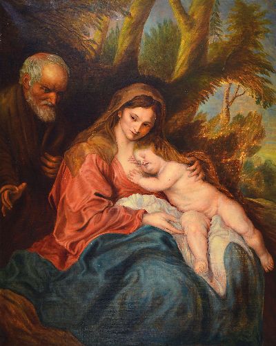 Unbekannter Künstler, um 1900, qualitätvolle Kopie des Gemäldes "Flucht nach Ägypten" von A. v. Dyck (heute in der Alten Pinakothek ...