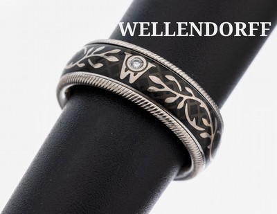 18 kt Gold WELLENDORFF Email-Brillant-Ring, GG/WG 750/000, Modell "Schwarze Seide", Mittelschiene drehbar, transluzides schwarzes Email, ...