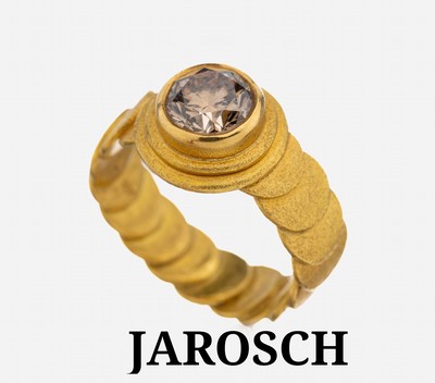 21.6 kt Gold JAROSCH/Mannheim Brillant-Ring, GG 900/000, hochwertige Verarbeitung, Einzelanfertigung, Oberfläche strukt., Ringschiene aus runden ...