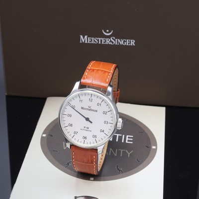 MEISTERSINGER Armbanduhr No. 03 Referenz BM901, Schweiz um 2010, Automatik, beids. vergl. Edelstahlgeh. inkl. orig. Lederband m. orig. Dornschl., ...