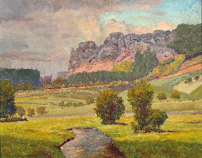 Willy Deutschmann, 1880 Oberflörsheim-1960 Petersbächel, Landschaft in der Pfalz, Blick auf einen Steinbruch, Öl/Malkarton, links unten sign., ca. ...