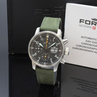 FORTIS Flieger Armbandchronograph Referenz 597.11.141, Schweiz um 2000, Automatik, Edelstahlgeh., Boden verschr., schwarzes Kontrastzifferbl. m. ...