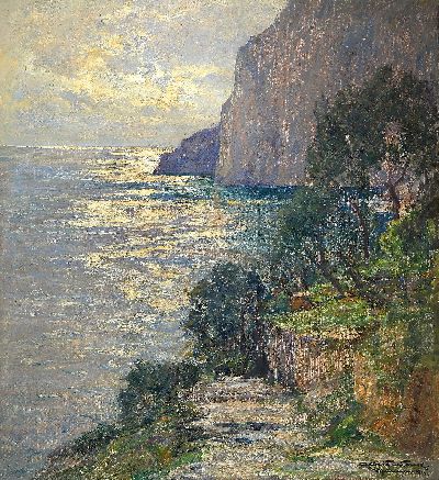 Albert Wenk, 1863 Brühl- 1934 München, Felsenküste, Öl/Lwd, re. u. signiert und dat. 1914, ca. 110 x 100 cm, Rahmen ca. 124 x 113.5 cm