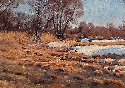 Carl Hennig, 1871 Dresden - 1959 Handorf, Winter im Dachauer Moos, Öl/Lwd, rechts unten sign., ca. 52x69cm, R.ca. 64.5x68.5 cm