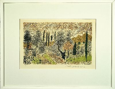 Max Peiffer-Watenphul, 1896-1976, südliche Landschaft mit Pinien, Farblithografie, num. 29/100, PP. ca. 28x44.5cm, u. Gl., R., ca. 53x67 cm