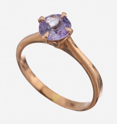 14 kt Gold Tansanit-Ring, RoseG 585/000, rundfacett. Tansanit ca. 0.87 ct, RW 50, ca. 2.0 g