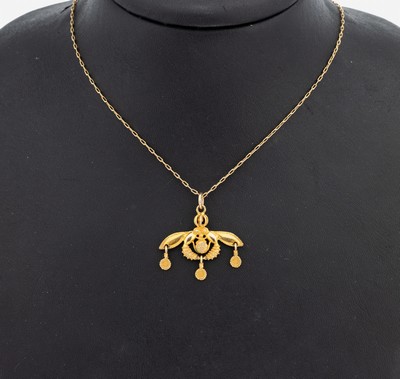 14 kt Gold Anhänger, GG 585/000, Darstellung der Biene von Malia, an Kette, GG 585/000, L. ca. 50.5 cm, Federringschließe Metall verg., ca. 4.4 g