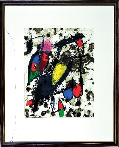 Joan Miro, 1893-1983, Farblithografie, "Multiges Mädchen", 1972, Maeght, Paris, unter PP und Glas gerahmt, (Glas gesprungen), 53x43 cm