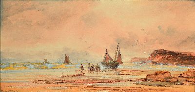 Thomas Mortimer, nachweisbar zw. 1880 und 1920, zwei Aquarelle, Küstenlandschaften mit heimkehrenden Fischern, handsigniert, jeweils unter Glas ...