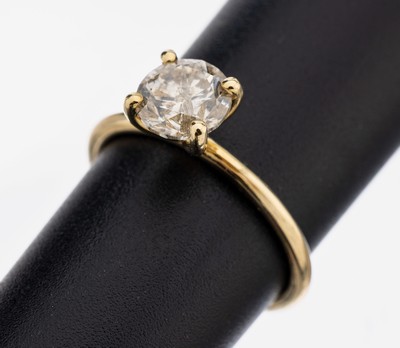 14 kt Gold Brillant-Ring, GG 585/000, Brillant 1.52 ct Fancy Light Brownish Yellow/p1, RW 55.5, ca. 2.4 g, IGI-Expertise anbei