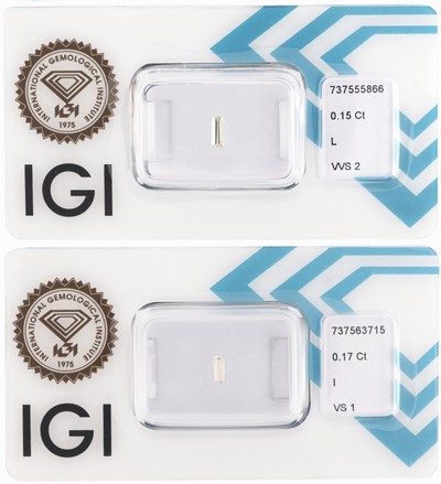 Lot 2 lose Diamanten, 1 x 0.15 ct get.Weiß (L)/vvs2, 1 x 0.17 ct l.get.Weiß(I)/vs1, jew. eingeschweißt, IGI-Expertisen anbei