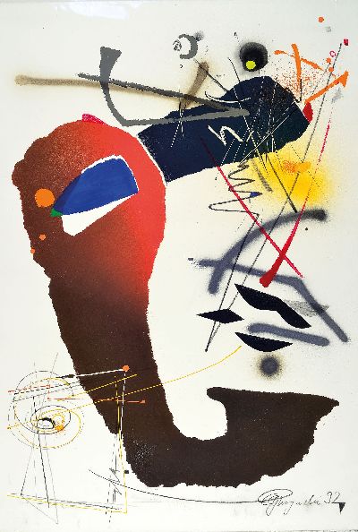 Grzegorz Chojnacki, geb. 1955, Polen, Abstrakte Komposition, Mischtechnik auf Papier, rechts unten sign. und dat. 92, ca. 90x63cm