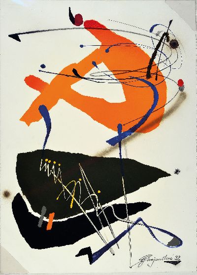 Grzegorz Chojnacki, geb. 1955, Polen, Abstrakte Komposition, Mischtechnik auf Papier, rechts unten sign. und dat. 92, ca. 63x45cm