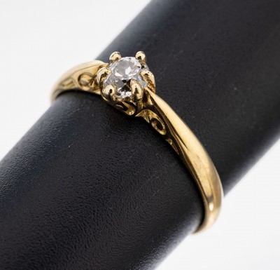 18 kt Gold Brillant-Ring, GG 750/000, Brillant ca. 0.25 ct feines Weiß/p1, RW 56, ca. 2.1 g