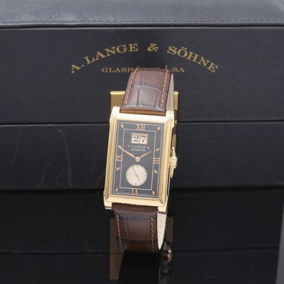 A. LANGE & SÖHNE feine Herrenarmbanduhr Cabaret Referenz 107.031 in RoseG 750/000, Deutschland um 2000, Handaufzug, 2-teiliges, beids. vergl. ...