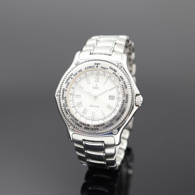EBEL Voyager Herrenarmbanduhr mit Weltanzeige Referenz 9124913, Schweiz um 1995, Automatik, Edelstahlgeh. inkl. orig. Gliederband m. Faltschl., Boden ...
