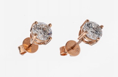 Paar 14 kt Gold Brillant-Ohrstecker, RG 585/000, 2 Brillanten zus. ca. 1.07 ct Weiß/p1-3