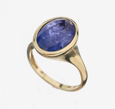 14 kt Gold Tansanit-Ring, GG 585/000, ovalfacett. Tansanit ca. 4.0 ct, RW 57, ca. 6.9 g