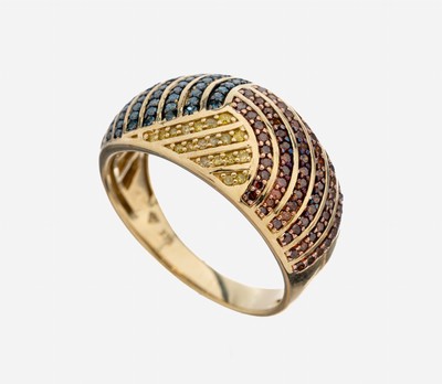 9 kt Gold Diamant-Ring, GG 375/000, 8/8- Diamanten zus. ca. 1.50 ct Braun-Blau-Gelb (beh.)/si-p, RW 57, ca. 4.6 g