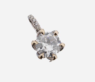 18 kt Gold Brillant-Anhänger, WG 750/000, Brillant ca. 1.82 ct Weiß/p, Öse mit 5 Brillanten zus. ca. 0.05 ct (grav.) Weiß/si, ca. 1.7 g