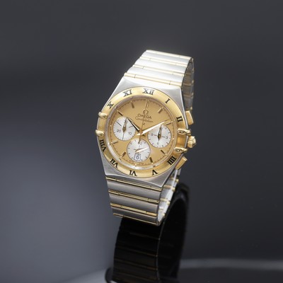 OMEGA Constellation Herrenchronograph Referenz 386.1201, Schweiz um 2000, quarz, Edelstahl/Gold komb. inkl. orig. Gliederband m. Faltschl., Boden m. ...