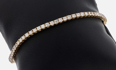 14 kt Gold Brillant-Linienarmband, GG 585/000, Brillanten zus. ca. 3.80 ct feines Weiß-Weiß/vs-si, L. ca. 18.5 cm, Kastenschlossmit 2 ...
