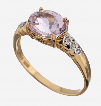 14 kt Gold Morganit-Diamant-Ring, GG 585/000, ovalfacett. Morganit ca. 1.50 ct, 6 8/8-Diamanten zus. ca. 0.03 ct Weiß/si, RW 57,ca. 2.7 g