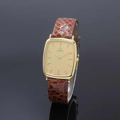 OMEGA De Ville vergoldete Armbanduhr Referenz 195.0076.2, Schweiz um 1985, Boden aufgedr., champagnerfarb. Zifferbl. m. gold. Std.-Ind., gold. ...