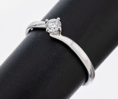 14 kt Gold Brillant-Ring, WG 585/000, Brillant ca. 0.25 ct feines Weiß/si, RW 60, ca. 2.0 g