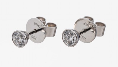Paar 18 kt Gold Brillant-Ohrstecker, WG 750/000, 2 Brillanten zus. ca. 0.40 ct feines Weiß/si, ca. 1.2 g