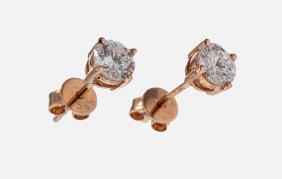 Paar 14 kt Gold Brillant-Ohrstecker, RG 585/000, 2 Brillanten zus. ca. 0.75 ct Weiß/si