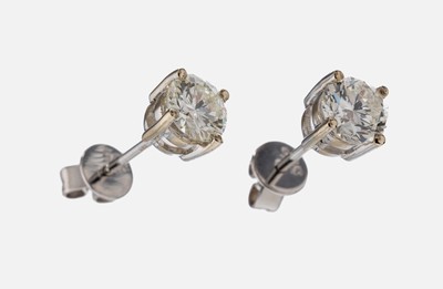 Paar 14 kt Gold Brillant-Ohrstecker, WG 585/000, 2 Brillanten zus. ca. 1.02 ct l.get.Weiß/vs-si