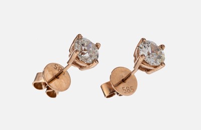 Paar 14 kt Gold Diamant-Ohrstecker, RG 585/000, 2 Altschliffdiamanten zus. ca. 1.41 ct l.get.Weiß/si