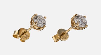 Paar 14 kt Gold Brillant-Ohrstecker, GG 585/000, 2 Brillanten zus. ca. 0.70 ct Weiß/si