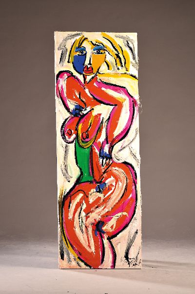 Peter Robert Keil, geb. 1942 Züllichau, The Model Claudia Schiffer, so rückseitig betitelt, Öl und Acryl auf Stoff, rechts unten sign., ca. ...