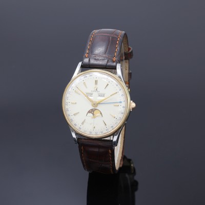 OMEGA seltene, astronomische Herrenarmbanduhr Serie Cosmic Referenz 2471-7, Schweiz um 1947, Handaufzug, Edelstahlgeh., Boden u. gold. Glasrand ...
