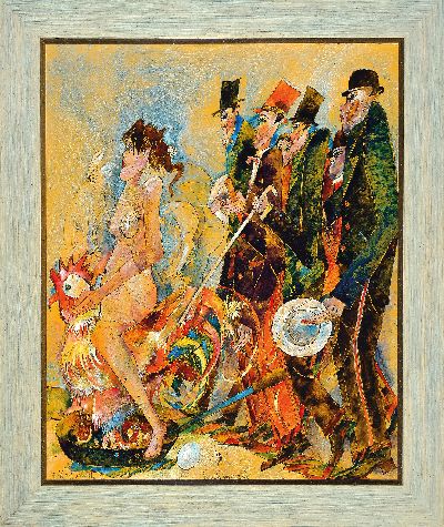 Bernd Kastenholz, geb. 1949 Speyer, Kochmenü, Öl/Malkarton, signiert und dat. 89, betitelt, ca. 73x59cm, R. ca. 90x75cm