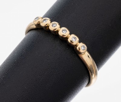 14 kt Gold Diamant-Ring, GG 585/000, 6 8/8-Diamanten zus. ca. 0.06 ct Weiß/p, RW 56, ca. 1.8 g