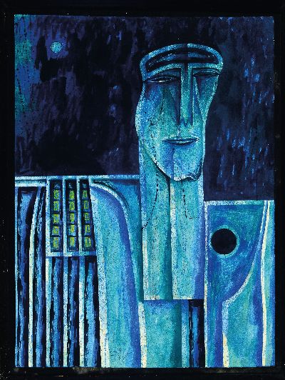 Vladimir Erlebach, 1934 Tschechien-1996 Wiesbaden, Der Nachtwanderer, Gouache auf Papier, sign. und dat. 78, ca. 75x55cm, u.Gl., R. ca. 84x64cm