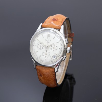ZENITH Prime Armbandchronograph Referenz 01.0010.420, Schweiz verk. lt. beil. Pap. 03/1995, Handaufzug, beids. vergl. Edelstahlgeh. inkl. Lederband ...