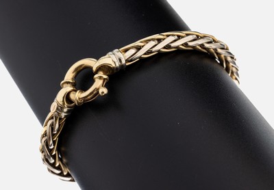 14 kt Gold Armband, GG/WG 585/000, L. ca. 19 cm, gr. Federringschließe, ca. 14.6 g