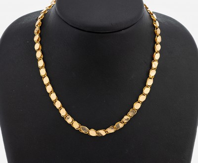 18 kt Gold Collier, GG 750/000, wohl Orient, L. ca. 60 cm, Klappschließe, ca. 12.9 g