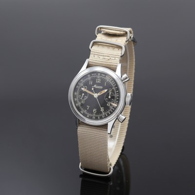 MINERVA seltener Kaliber 13-20 Schaltradchronograph in Stahl mit schwarzem original Glanz-Zifferblatt Referenz 1335, Handaufzug, Schweiz 1940er ...