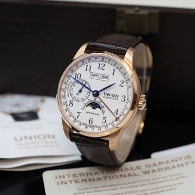 UNION GLASHÜTTE auf 126 Stück limitierte Herrenarmbanduhr Johannes Dürrstein Edition in RoseG 750/000 Referenz D903.458A, Deutschland um 2019, ...