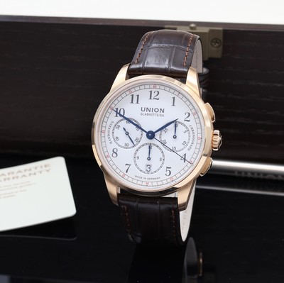 UNION GLASHÜTTE 1893 Johannes Dürrstein Edition auf 127 Stück limitierter Armbandchronograph in RG 750/000 Referenz D903.459A, Deutschland um ...