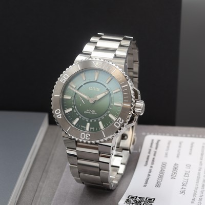ORIS Aquis "DAT WATT" auf 2009 Stück limitierte Herrenarmbanduhr Referenz 01 743 7734 4197, Automatik, Schweiz um 2022, Edelstahlgeh. ...